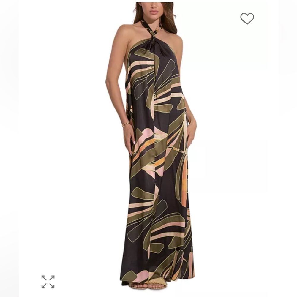 Elan Elegant Halter Maxi Dress - Black Green Pink